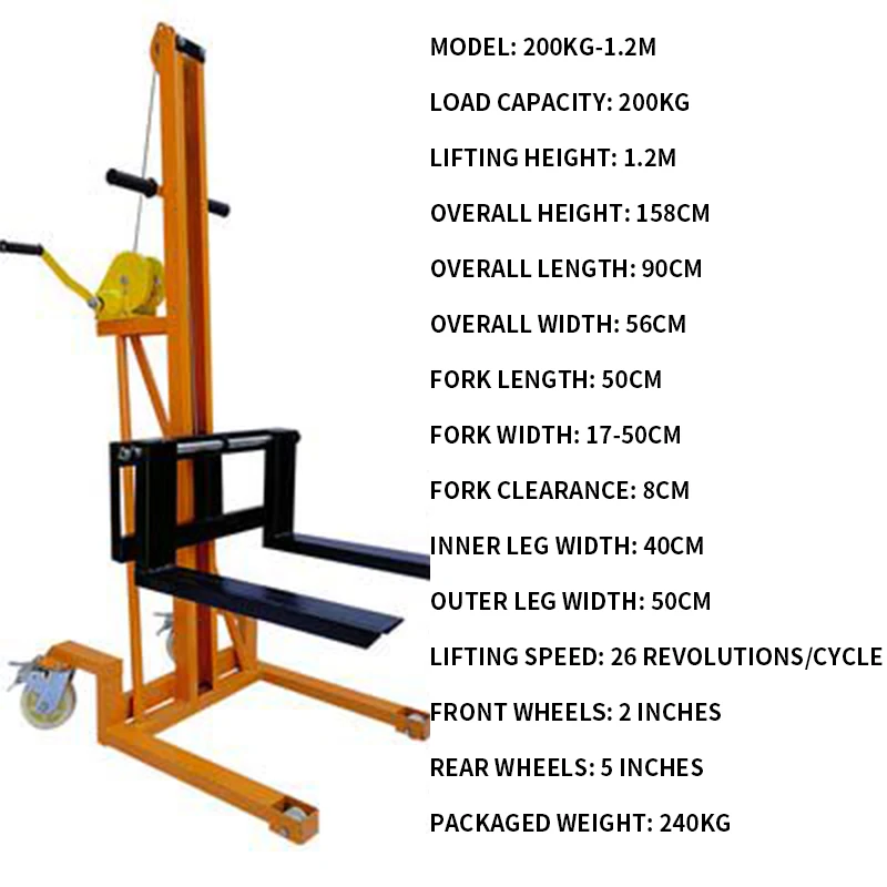 Hand Pallet Truck - Manual Pallet Jack, Portable Hand-Crank Lift
